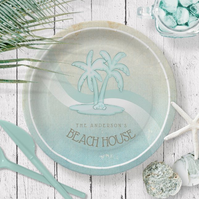 Beach House Palm Trees Aqua ID623 Paper Plates (Creator Uploaded)