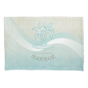 Beach House Palm Trees Aqua ID623 Pillow Case