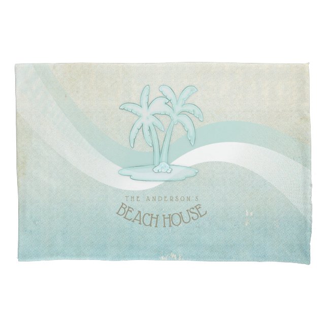 Beach House Palm Trees Aqua ID623 Pillow Case (Front)