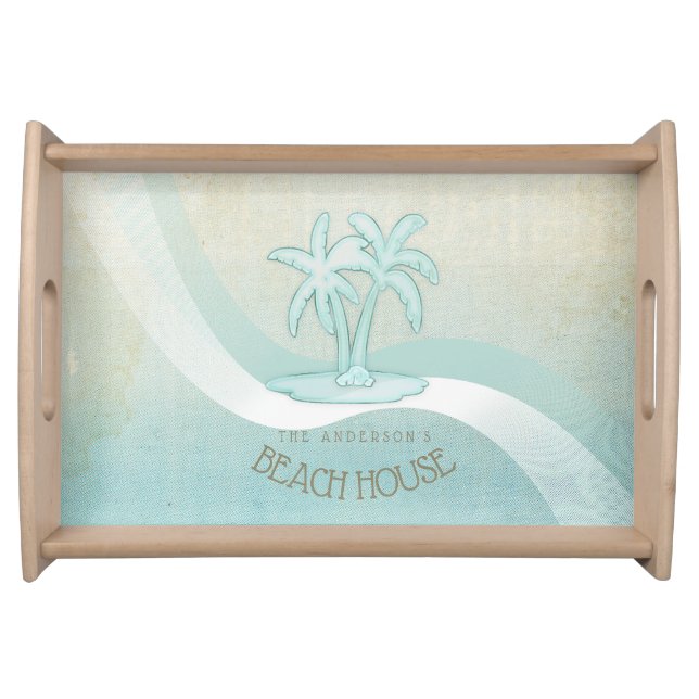 Beach House Palm Trees Aqua ID623 Serving Tray (Front)