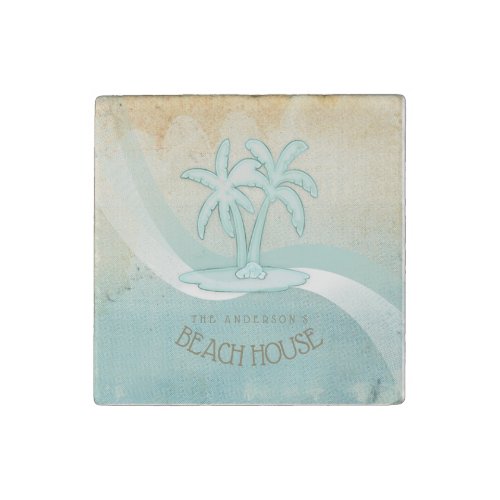 Beach House Palm Trees Aqua ID623 Stone Magnet