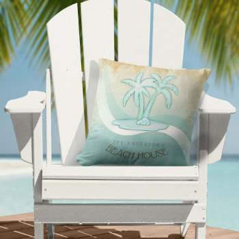 Beach House Palm Trees Aqua Id623 Throw Pillow by arrayforhome at Zazzle