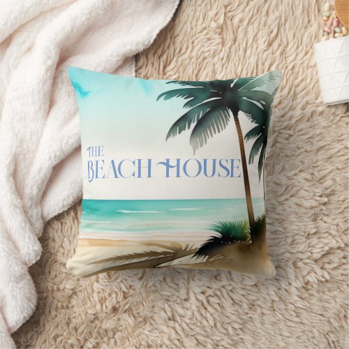 Beach House Palms Throw Pillow