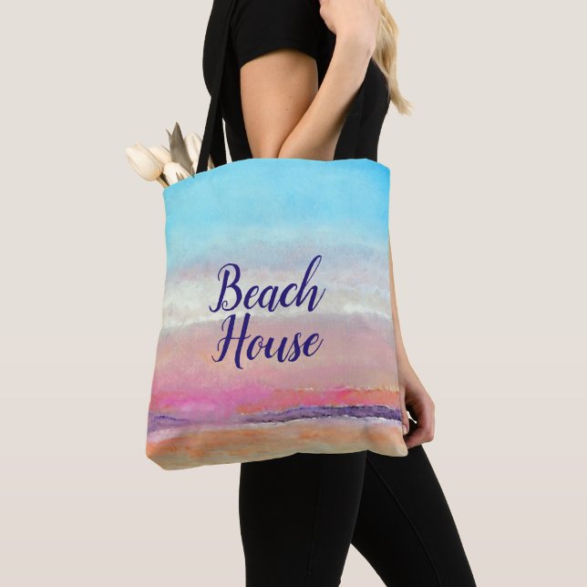 Beach House Pastel Sunset Tote Bag (Close Up)