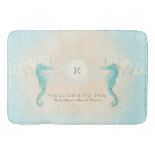 Beach House Personalized Bathroom Seahorse Ocean Bath Mat
