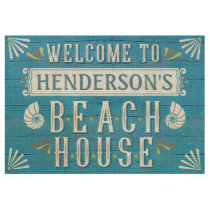 Beach House Personalized Coastal Nautical Blue Wood Poster
