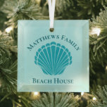 Beach House Personalized Keepsake Blue Seashell Glass Ornament<br><div class="desc">Beautiful aqua seashell monogram beach house Christmas ornament for an island vacation rental or tropical getaway home. Personalize this pretty monogram present for your family to commemorate a summer vacation.</div>