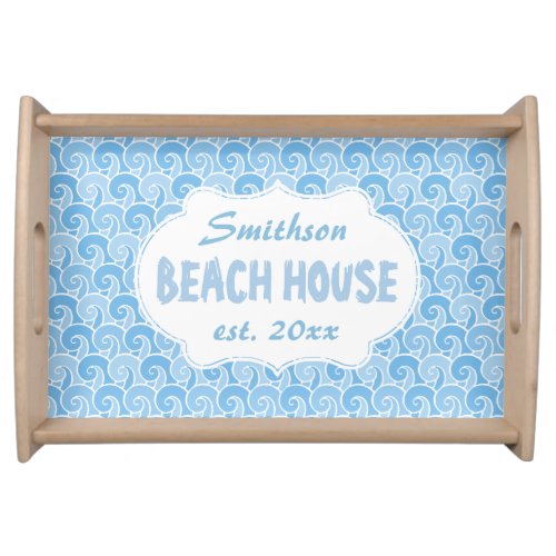 Beach House Personalized Nautical Blue Ocean Waves Serving Tray