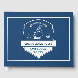 Beach House Personalized Nautical Navy Blue Guest Book