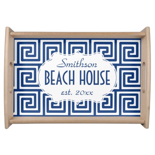 Beach House Personalized Nautical Navy Key Deco Serving Tray
