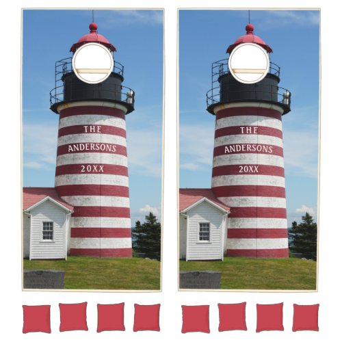 Beach House Personalized West Quoddy Lighthouse Cornhole Set
