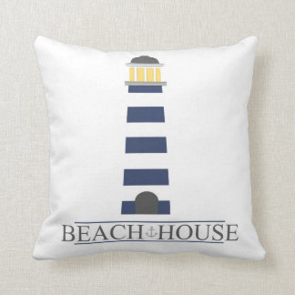 Beach House Pillow. Navy Blue Lighthouse Throw Pillow
