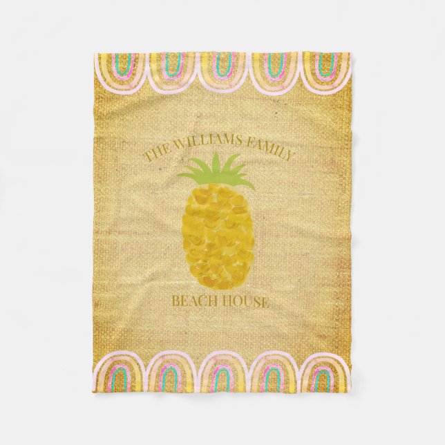Beach House Pineapple Fleece Blanket (Front)
