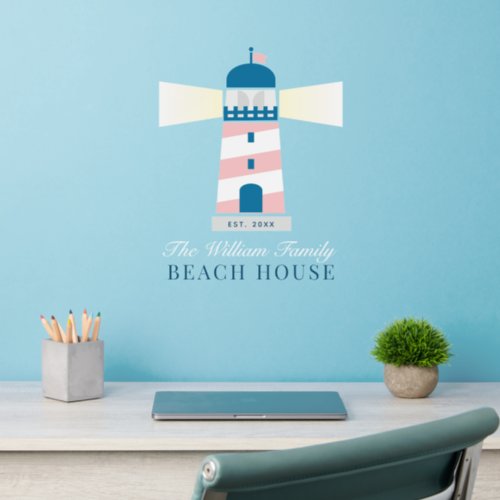 Beach House Pink Lighthouse Family Wall Decal