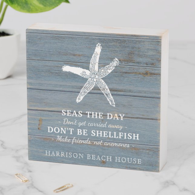 Beach House Quote Rustic Wood Family Name Wooden Box Sign (In Situ Horizontal)