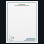 Beach House Real Estate Company Custom Realtor Letterhead<br><div class="desc">This cute tropical real estate company letterhead features a modern blue beach house with a cool coastal palm tree and island sun. Customize this marketing paper with your agent and realty business name for a realtor who works along the coast.</div>