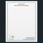 Beach House Real Estate Company Custom Realtor Letterhead<br><div class="desc">This cute tropical real estate company letterhead features a modern blue beach house with a cool coastal palm tree and island sun. Customize this marketing paper with your agent and realty business name for a realtor who works along the coast.</div>