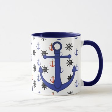 Beach House Red and Blue Anchors Coffee Cup Beach House Red and Blue Anchors Coffee Cup