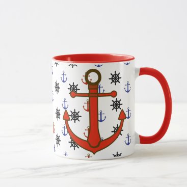 Beach House Red and Blue Anchors Coffee Cup Beach House Red and Blue Anchors Coffee Cup