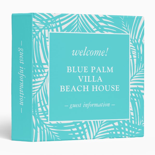 Beach House Rental Information Book Turquoise 3 Ring Binder (Front/Spine)