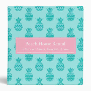 Beach House Rental Information Pineapple Pattern 3 Ring Binder