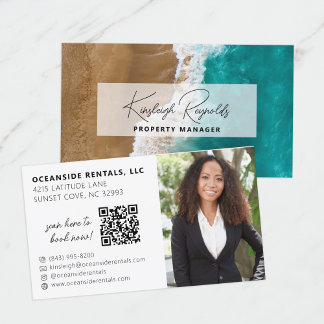 Beach House Rental Property Manager QR Code Photo Business Card