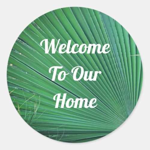 Beach House Rental Tropical Leaf Guest Welcome Classic Round Sticker