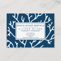 Beach House Rentals - Coral Pattern Teal Blue Business Card