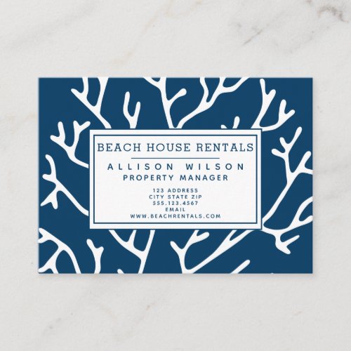 Beach House Rentals _ Coral Pattern Teal Blue Business Card