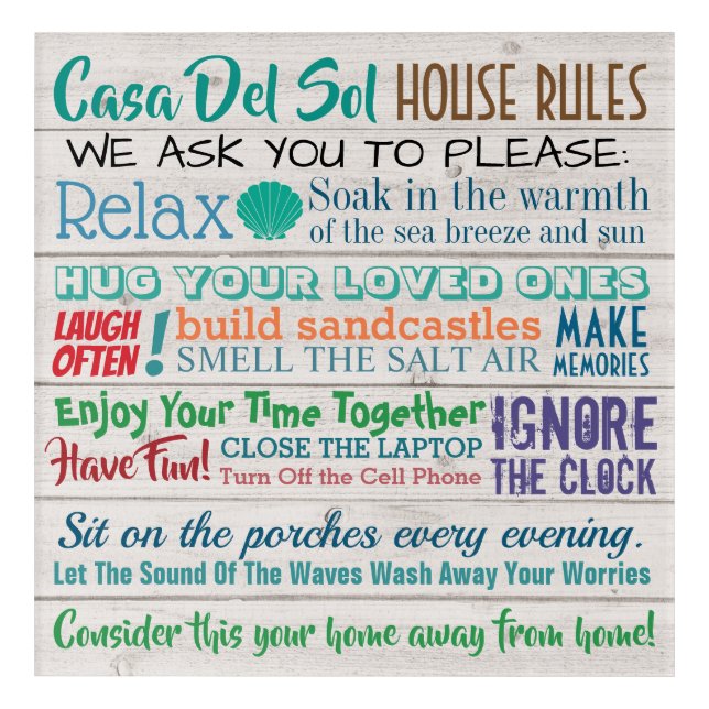 Beach House Rules Acrylic Print (Front)