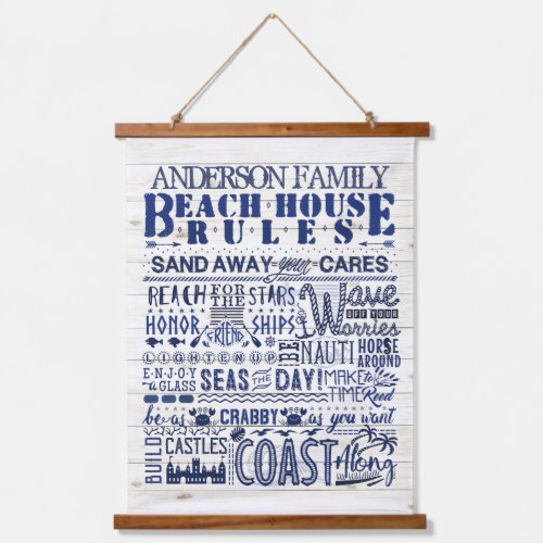 Beach House Rules Blue Coastal Personalized Family Hanging Tapestry