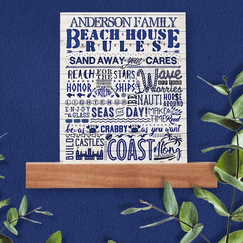 Beach House Rules Blue Coastal Personalized Family Picture Ledge