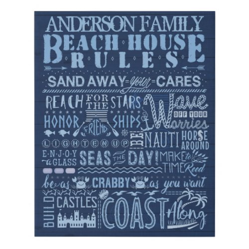 Beach House Rules Blue Custom Family Cottage Sign