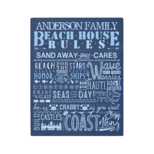 Beach House Rules Coastal Blue    Custom Family Metal Print