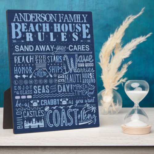 Beach House Rules Coastal Blue Custom Family Name Plaque
