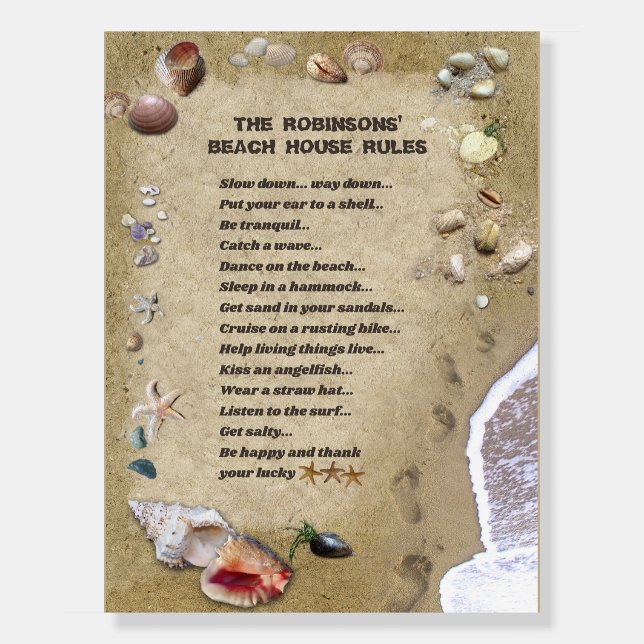 Beach House Rules (customizable)  Foam Board (Front)