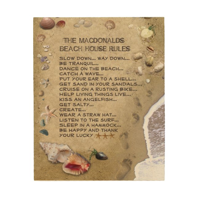 Beach House Rules (customizable) Wood Wall Decor (Front)