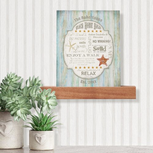 Beach House Rules Driftwood Nautical Family Name Picture Ledge