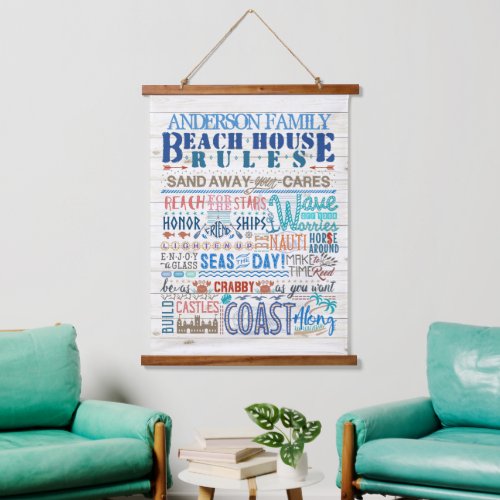 Beach House Rules Family Cottage  Custom Coastal Hanging Tapestry