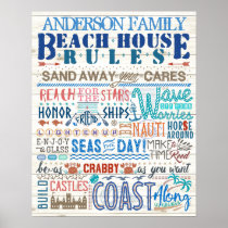 Beach House Rules Family Cottage | Custom Coastal Poster