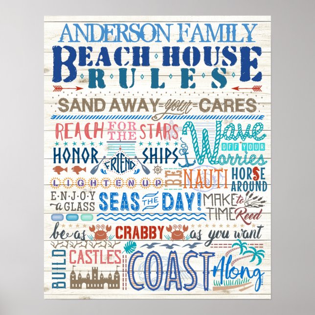 Beach House Rules Family Cottage | Custom Coastal Poster (Front)