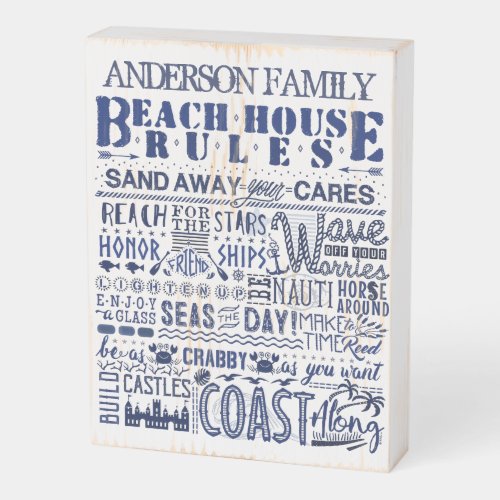 Beach House Rules Family Cottage Custom Navy Blue Wooden Box Sign