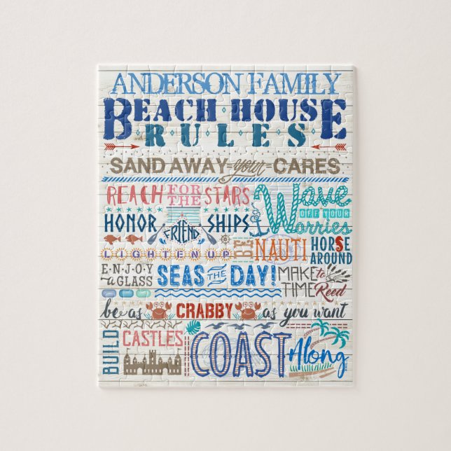 Beach House Rules Family Cottage Sign | Custom Jigsaw Puzzle (Vertical)