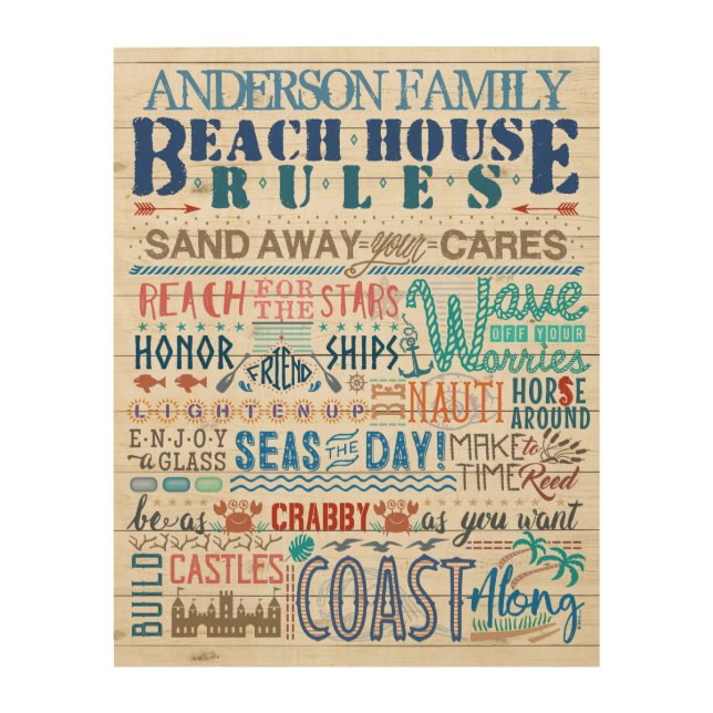 Beach House Rules Family Cottage Sign Custom Name (Front)