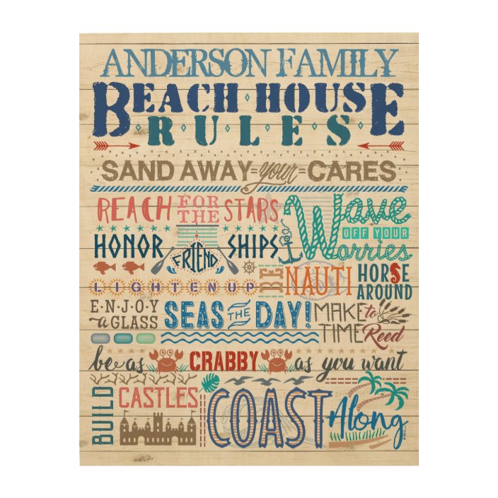 Beach House Rules Family Cottage Sign Custom Name Zazzle Com