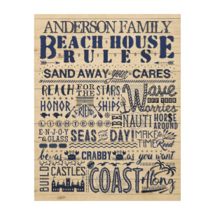 Beach House Rules Navy Blue Custom Family Coastal Wood Wall Decor