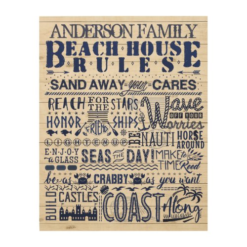 Beach House Rules Navy Blue Custom Family Coastal Wood Wall Decor