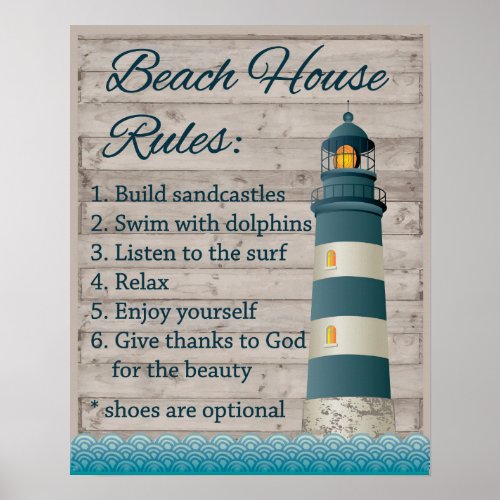 Beach House Rules Poster