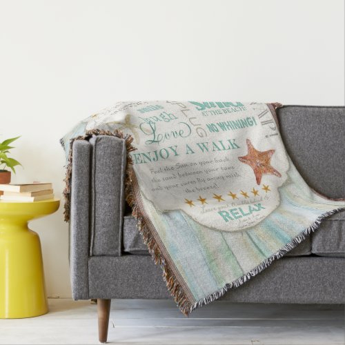 Beach House Rules Seashore Cottage Personalized Throw Blanket