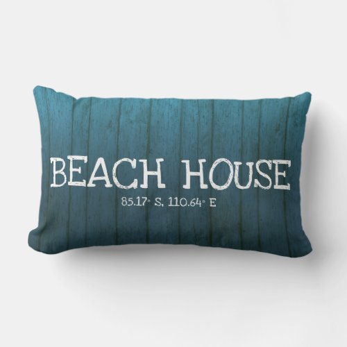  Beach House Rustic Blue Wood Custom Coordinates Lumbar Pillow